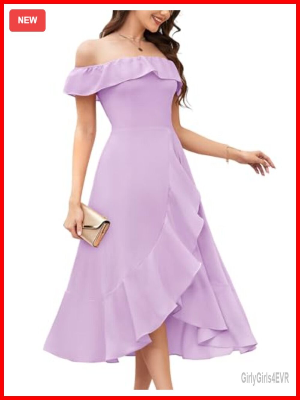 Off Shoulder High Low Ruffle Chiffon Formal Dress Wedding Guest